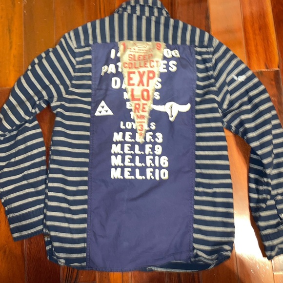 Scotch Shrunk Boy’s shirt long sleeve button down striped navy blue size 12 - Picture 4 of 4